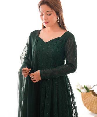 Teal Green Faux Georgette Anarkali with Dupatta 4