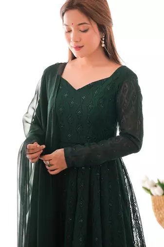 Teal Green Faux Georgette Anarkali with Dupatta
