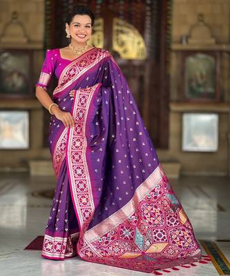 Magenta Soft Silk Blend Saree With Zari Weaving Meenakari Design 1