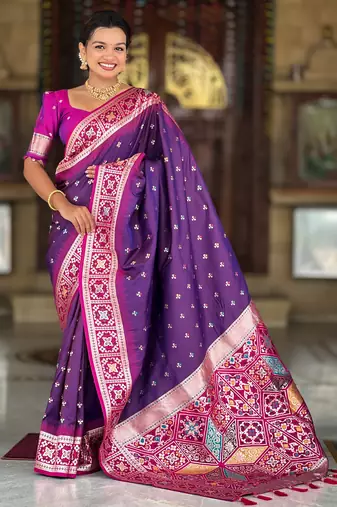 Magenta Soft Silk Blend Saree With Zari Weaving Meenakari Design