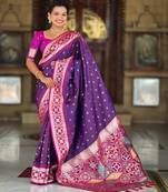 Magenta Soft Silk Blend Saree With Zari Weaving Meenakari Design