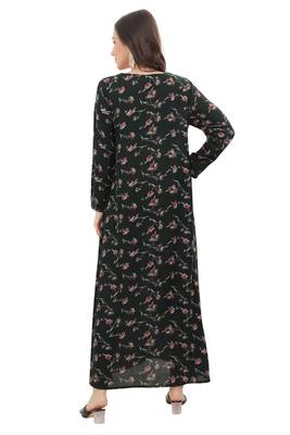 Floral printed A-line Jalabiya with Golden and multicolor threadwork  2