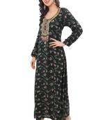 Floral printed A-line Jalabiya with Golden and multicolor threadwork 