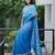 dark to light shaded blue faux georgette embroidered indian party wear saree