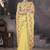 yellow crush georgette embroidered indian party wear saree