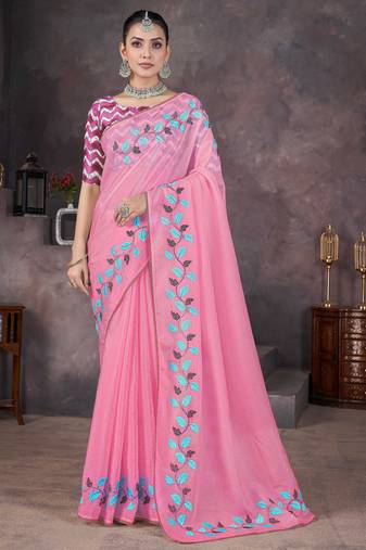 Glamourous pink crush georgatte embroidered indian designer saree