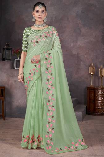 Glamorous green crush georgatte embroidered indian bollywood saree