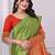 green red banarasi silk blend embroidered indian party wear saree