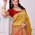 mustard yellow red banarasi silk blend embroidered saree