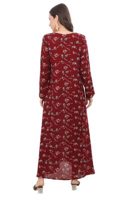 Floral printed A-line Jalabiya with Golden and multicolor threadwork  3