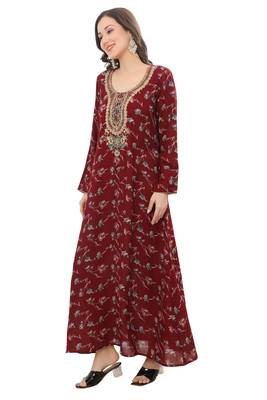 Floral printed A-line Jalabiya with Golden and multicolor threadwork  5