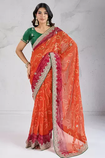orange georgette embroidered festival saree