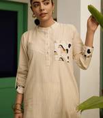 Beige cotton printed kurta-sets