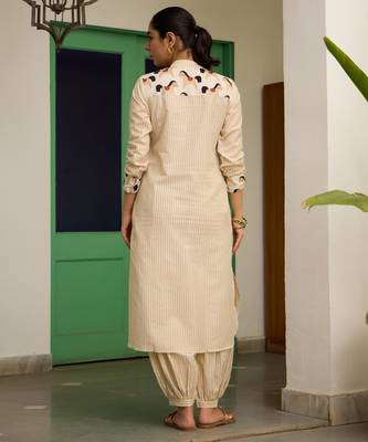 Beige cotton printed kurta-sets 2