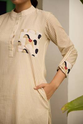 Beige cotton printed kurta-sets 3