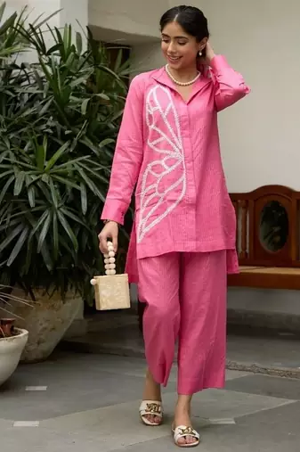Pink lawn printed  Co-ord set