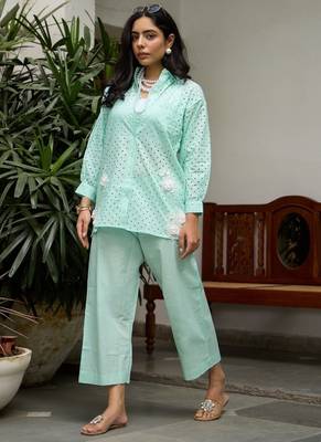 Blue linen printed   Co-ord set 1