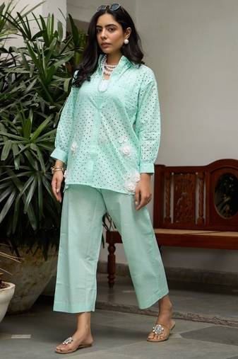 Blue linen printed  Co-ord set
