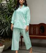 Blue linen printed   Co-ord set