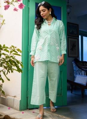 Blue linen printed   Co-ord set 3