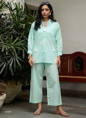Blue linen printed   Co-ord set 4