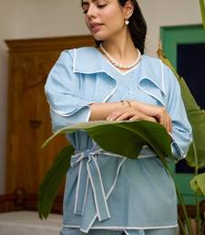 Blue linen printed kurta-sets