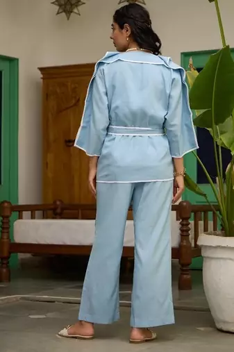 Blue linen printed kurta-sets