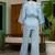 Blue linen printed kurta-sets