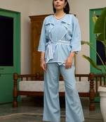 Blue linen printed kurta-sets