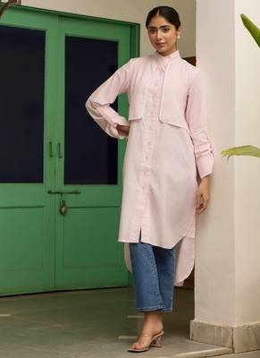 Baby-pink cotton printed kurta-sets 1