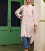 Baby-pink cotton printed kurta-sets
