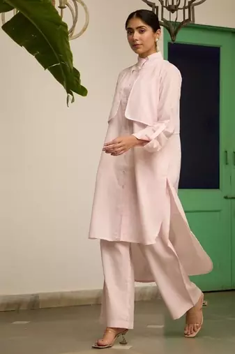 Baby-pink cotton printed kurta-sets