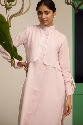 Baby-pink cotton printed kurta-sets