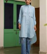 Blue linen printed Dress