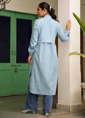 Blue linen printed Dress 3