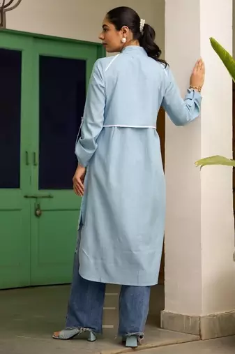 Blue linen printed Dress
