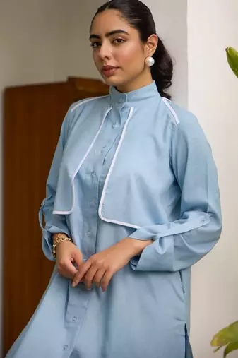 Blue linen printed Dress