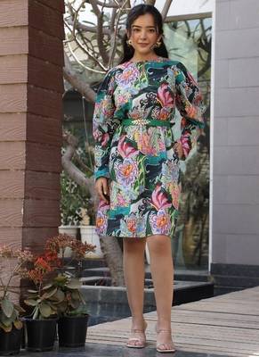 Green cotton printed Dress 1