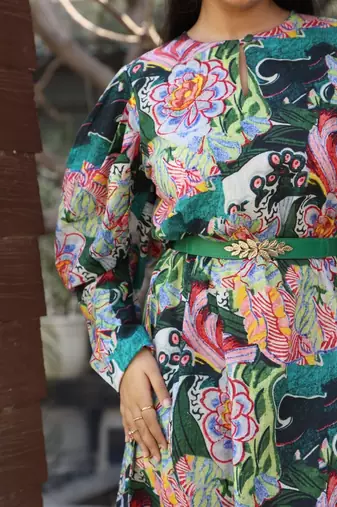 Green cotton printed Dress