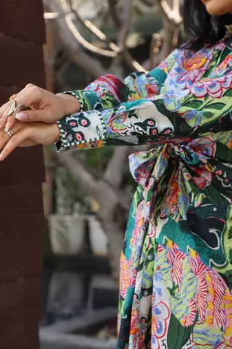 Green cotton printed Dress