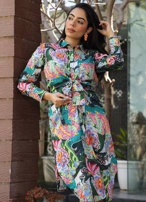 Green cotton printed Dress 3