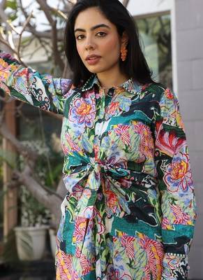 Green cotton printed Dress 4
