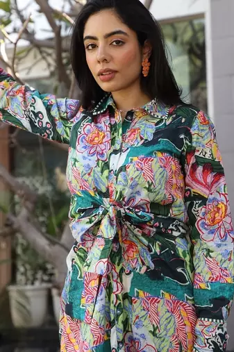 Green cotton printed Dress