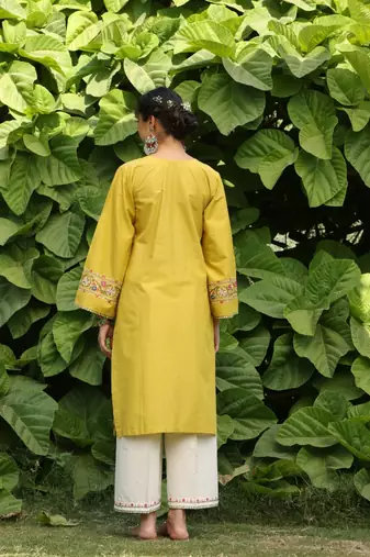 Yellow lawn printed kurta-sets