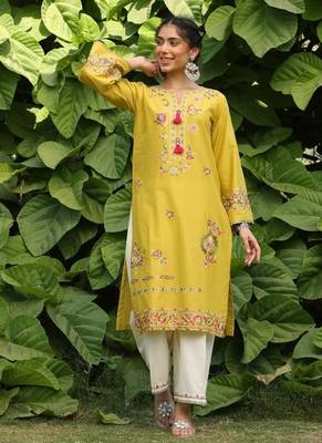 Yellow lawn printed kurta-sets 3