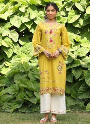 Yellow lawn printed kurta-sets 4