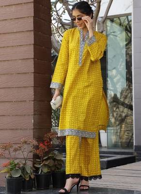Yellow lawn printed kurta-sets 1