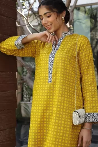 Yellow lawn printed kurta-sets