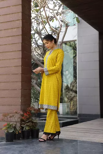 Yellow lawn printed kurta-sets