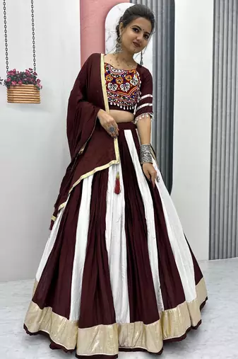 Maroon Cotton Gamthi Work Navratri Wear Lehenga Choli